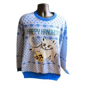 Mad Engine Men's Sweater Happy Hanukcat Cat Graphic Size XXL